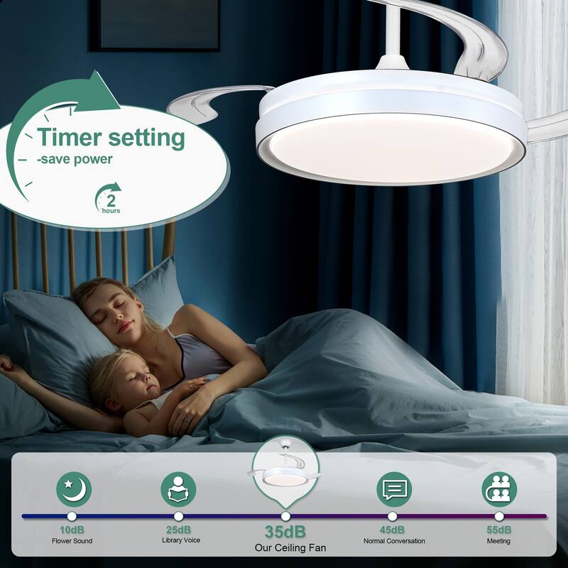 Cusp Barn 42 Inch Retractable Ceiling Fan with Lights, Modern Silent DC Motor 6 Speeds Chandelier Ceiling Fan for Bedroom