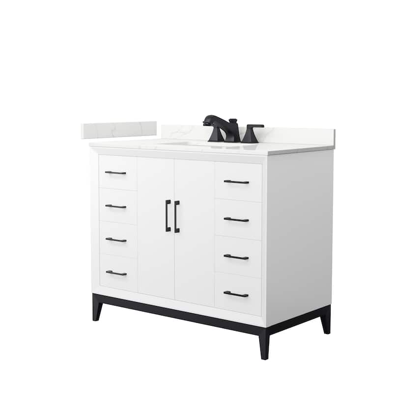 Amici 42-inch Single Vanity, Quartz Top - White, Black Trim, Giotto Quartz Top