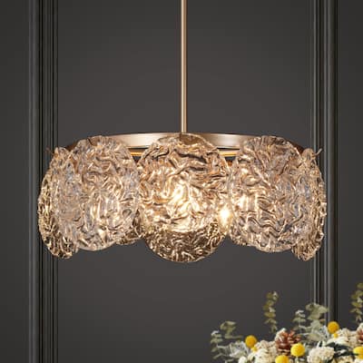 Modern Glam 5-Light Gold Drum Chandelier Glass Pendant Lights for Dining Room - D 18" * H 8"
