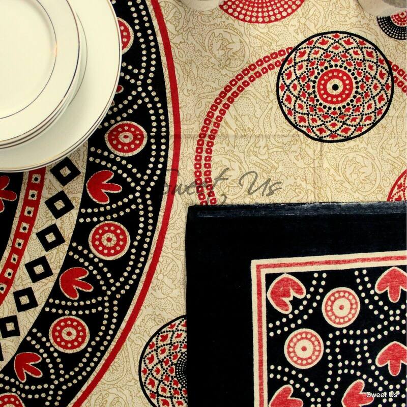 Cotton Geometric Polka Dots Tablecloth Rectangle - 54 x 84 in