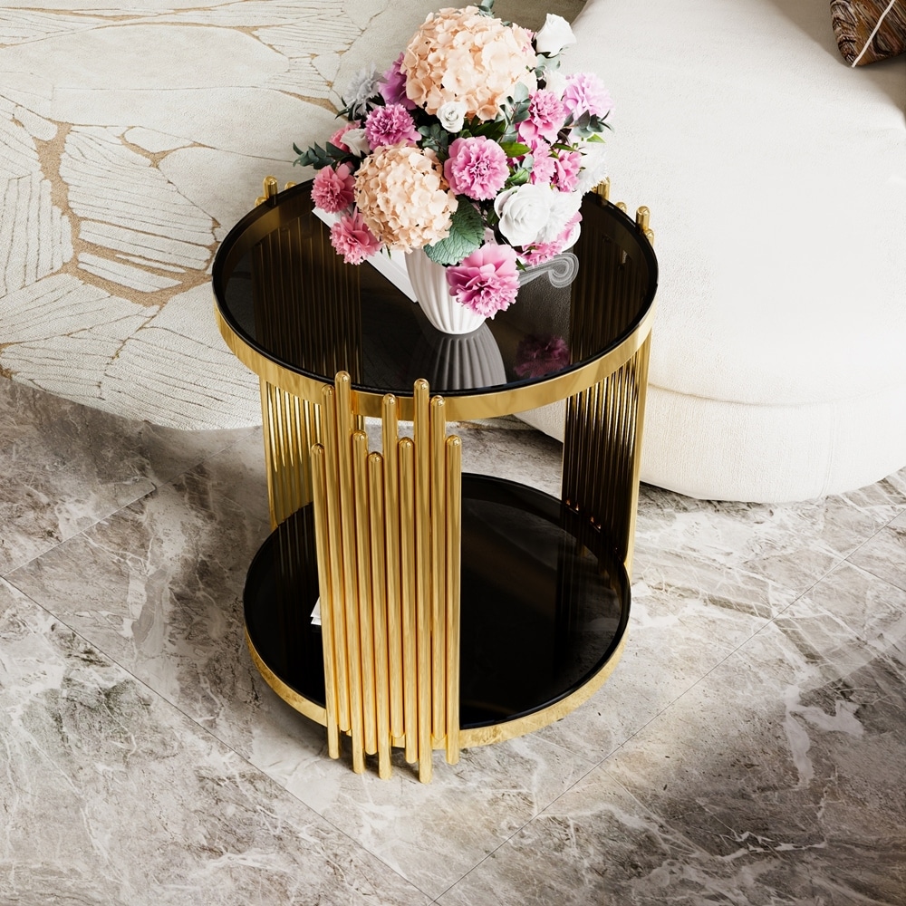 Transparent Glass Coffee Table with Asymmetrical Metal Frame