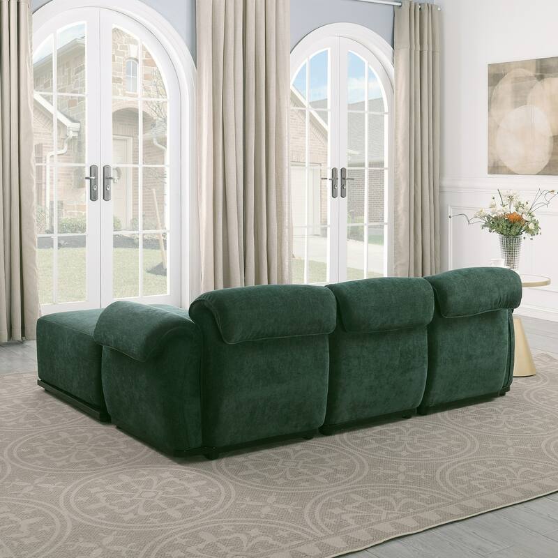 93" L-Shaped Modular Chenille Sectional Sofa with Movable Ottoman