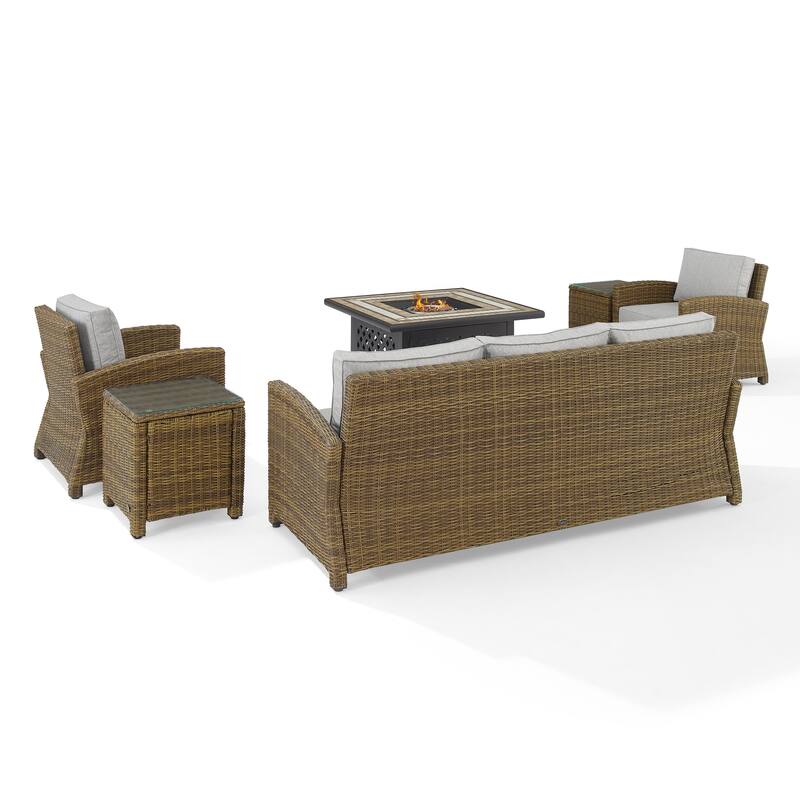Crosley Bradenton 5Pc Outdoor Wicker Sofa Set W/Fire Table