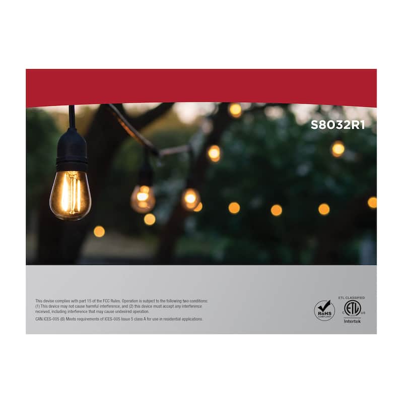 60 Foot LED String Light 24-S14 Lamps Medium Base 2200K CCT Black