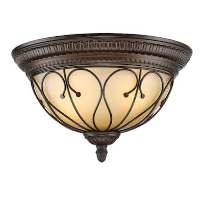 2 Lights Ceiling Lamp with Clear Glass,A Painted Woodgrain Finish, 2*E26 - Bronze