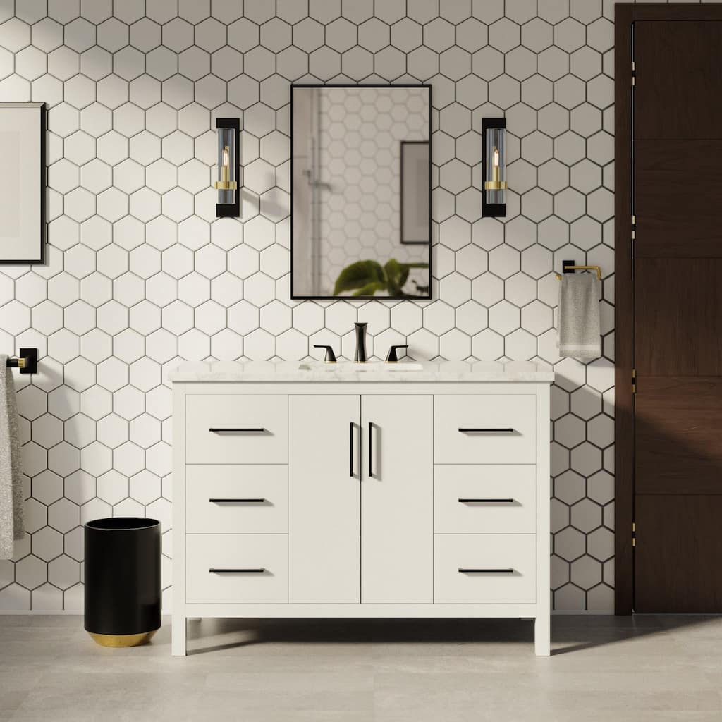 KitchenBathCollection Copenhagen 48" Bathroom Vanity with Engineered Marble Top