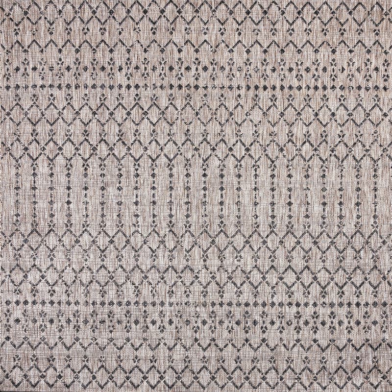 JONATHAN Y Trebol Moroccan Geometric Textured Weave Indoor/Outdoor Area Rug - 5'3" Square - Natural/Black