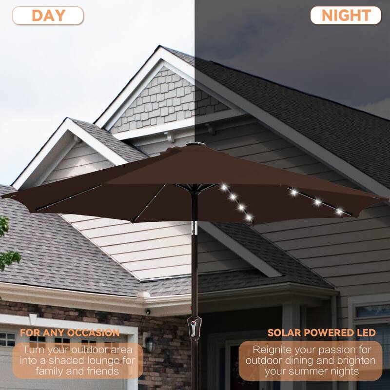 9ft Patio Market Umbrella with LED Lights,Crank & Tilt