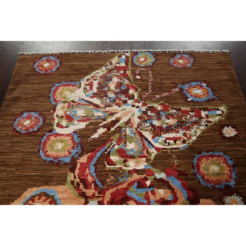 Vegetable Dye Contemporary Abstract Wool Area Rug Hand-knotted Carpet - 5'8" x 7'9"