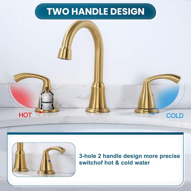 WOWOW 3-Hole Widespread Double Handle Bathroom Faucet