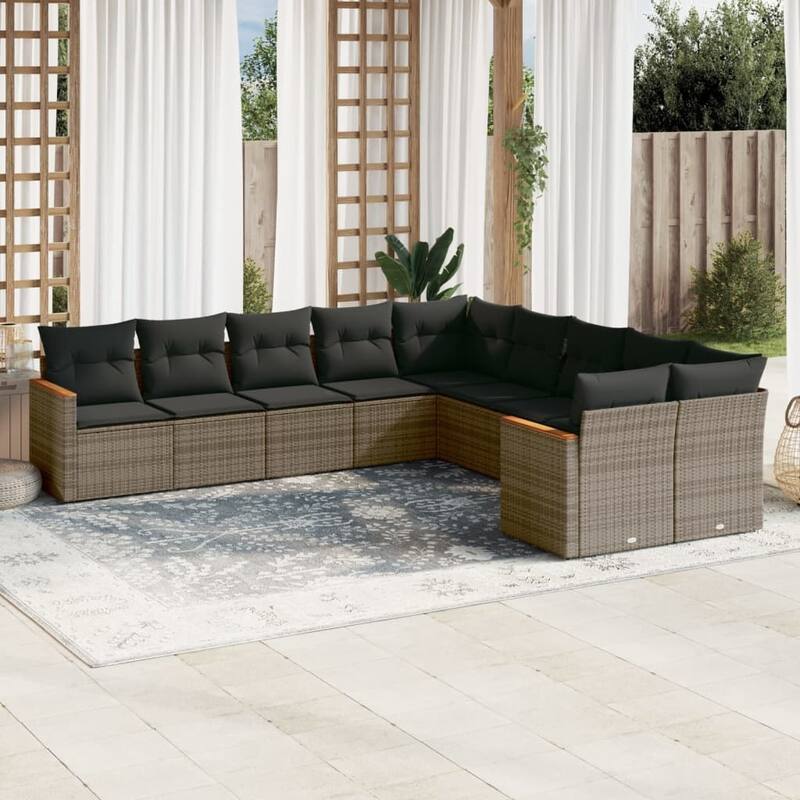 vidaXL Patio Sofa Set with Cushions Outdoor Conversation Furniture Poly Rattan - 24.4 x 24.4 x 27.2 in - Gray without table