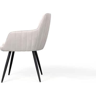 Grey Modern Mid-Century Upholstered Accent Chair with Channel-Tufted Back, Set of 2