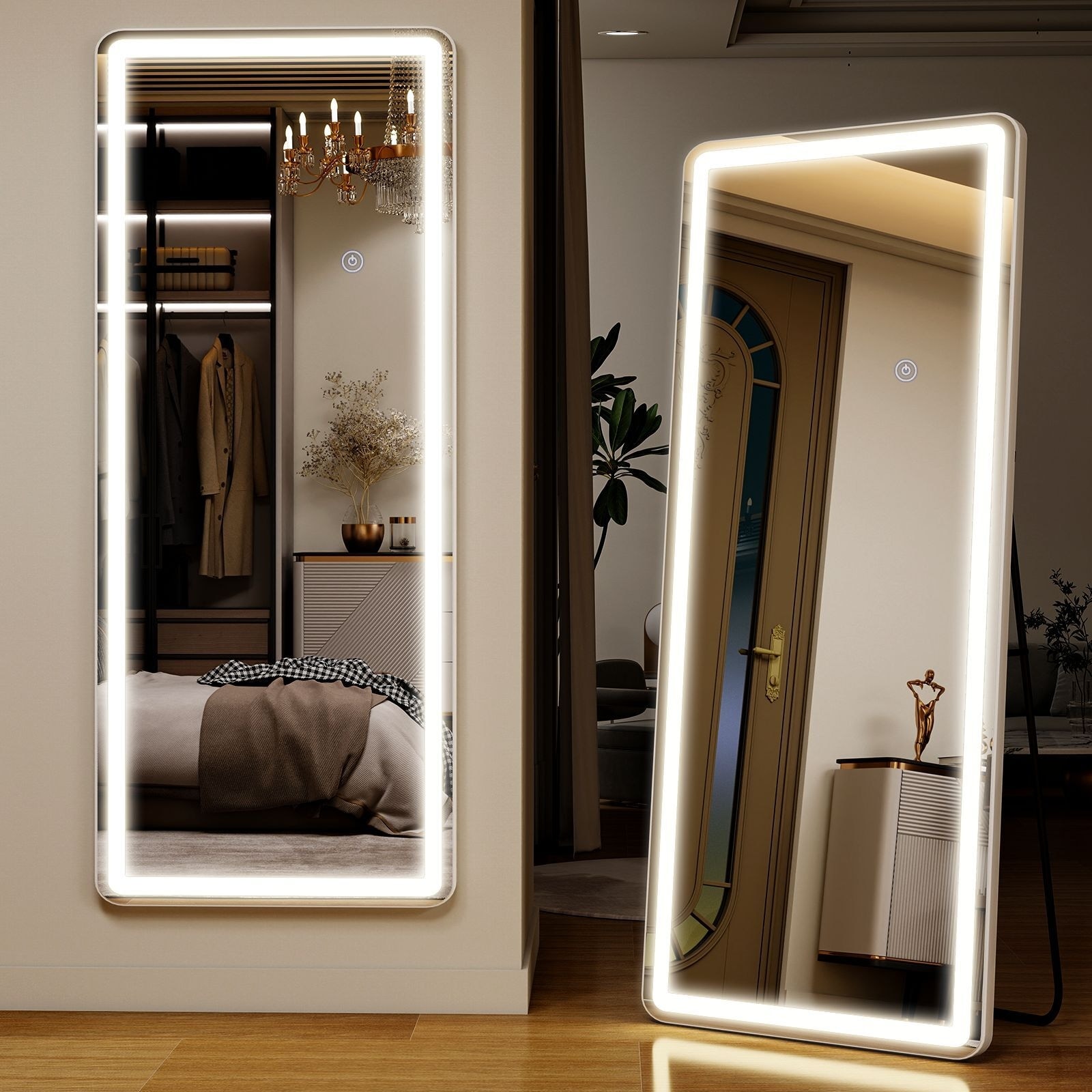 LED Rectangular Full Length Mirror Standing Mirror Wall Mounted