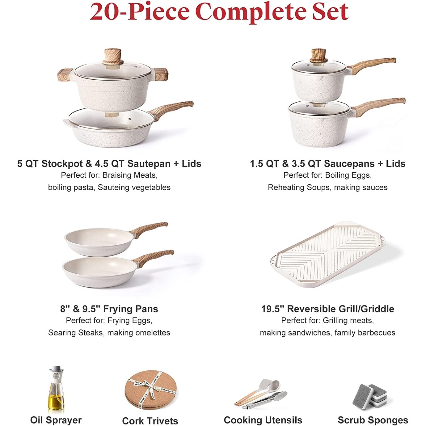 Caannasweis 12 Pieces Nonstick Cookware Sets