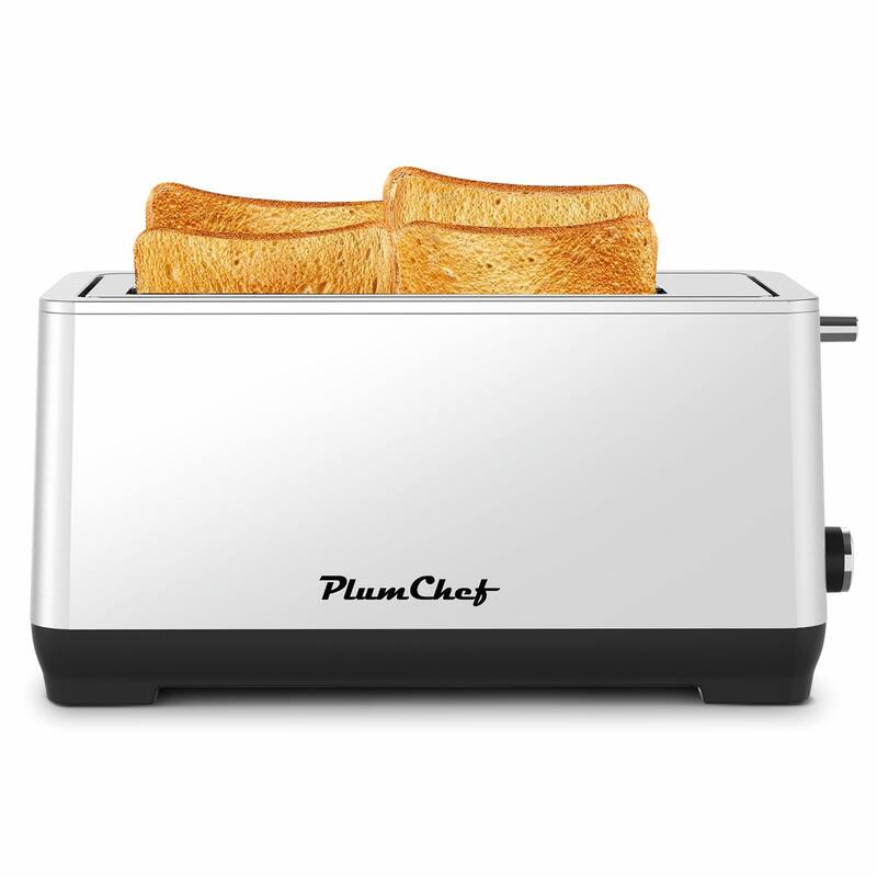4-Slice Extra Wide Long Slot Toaster (Silver, 1500W) - Stainless Steel with Warming Rack