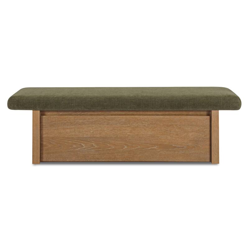 Title: NADAAL STUDIOS Nadaal Orielle Storage Bench, Linen‑Blend Chenille Seat with Oak Veneer Base Oat - Dark Green