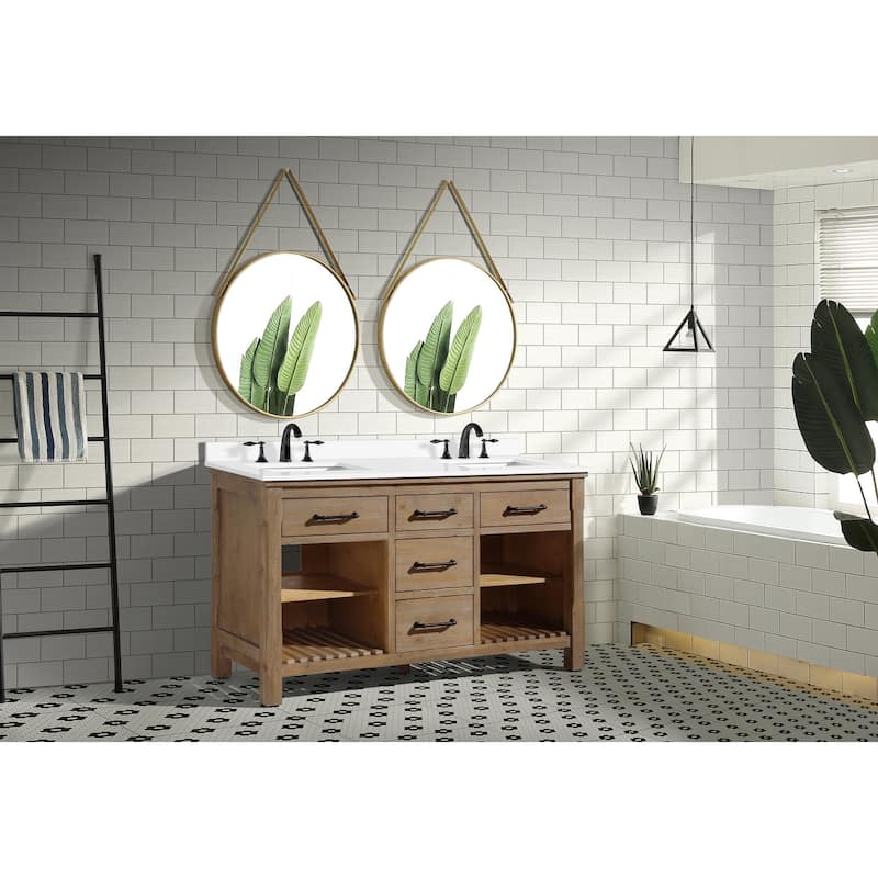 Ari Bath Lauren 60" Bathroom Vanity, Weathered Fir, White Engineered Top