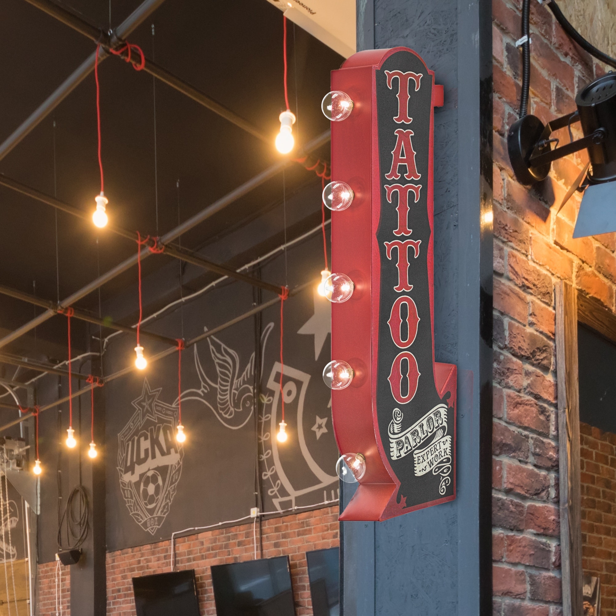 Tattoo Parlor Double Sided Off the Wall LED Marquee Light Up Arrow Sign for Bar, Garage or Man Cave