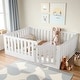 preview thumbnail 25 of 37, Queen Size Montessori Floor Bed with Door & High Fence, Solid Wood Low-Profile Sleep and Play Bed Frame Queen Size White - Queen