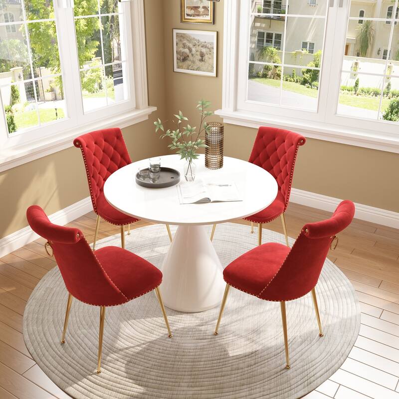 48" Light Luxury White High Gloss Large Countertop Dining Table with Velvet Dining Chair Set