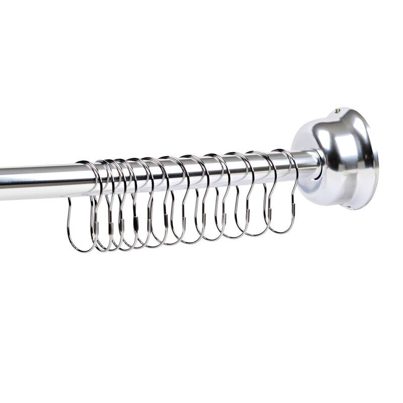 Utopia Alley Rustproof Wall Mounted Single Curved Shower Rod, Aluminum, 45" to 72" Wide, Includes Shower Rings and PEVA Liner