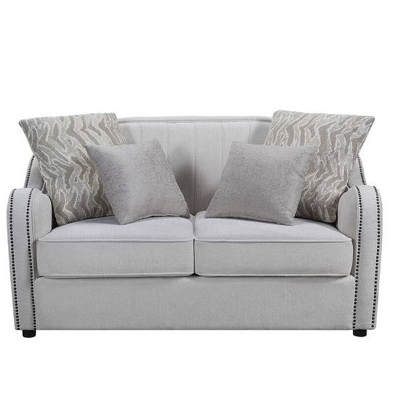 Loveseat with Rounded Back and Nailhead Trim, Offwhite