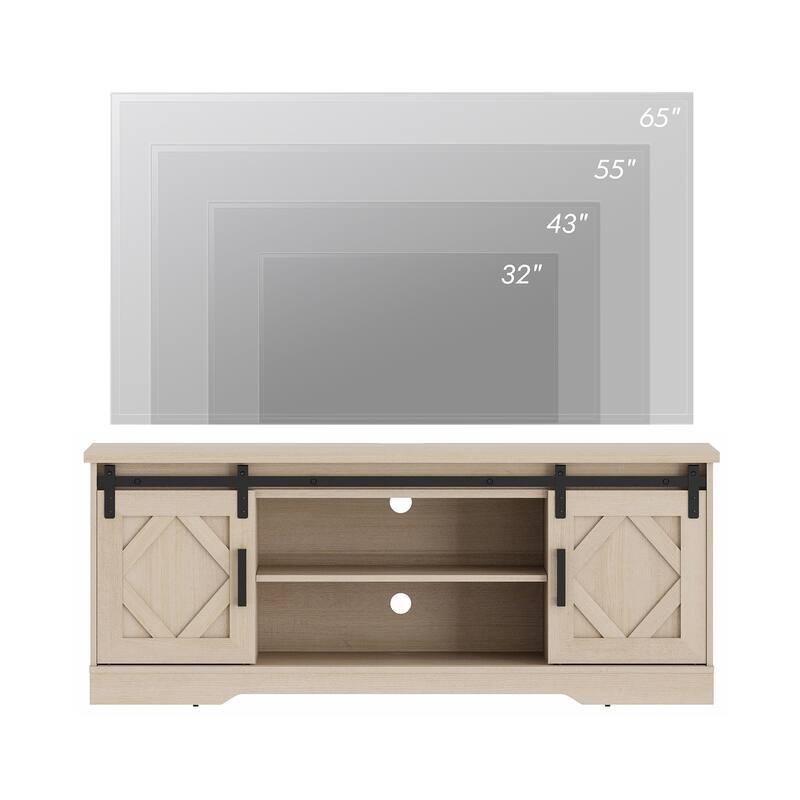 WAMPAT Sliding Barn Door 59-inch Wood TV Stand Storage Cabinet