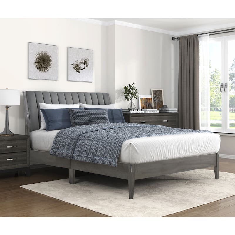 Queen Size Velvet Platform Bed with Upholstered Headboard and Solid Wood Legs - All-in-One Box