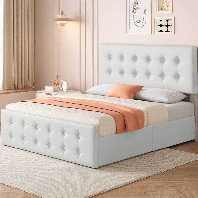 Bed Frame with 4 Storage Drawers and Headboard