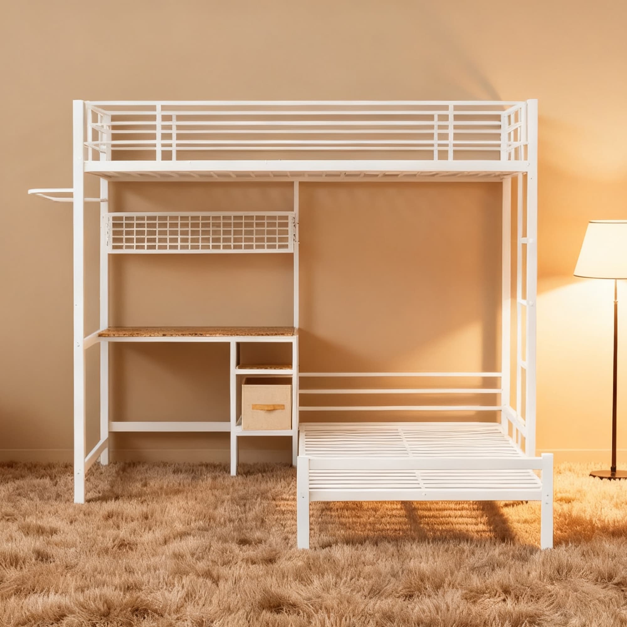 GDFStudio - Twin Size L-Shaped Metal Bunk Bed Twin Over Twin with Desk Station, Storage Shelves and Drawers