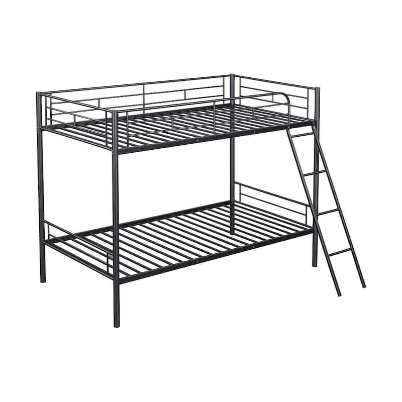 Twin-over-Twin Metal Bunk Bed with Angled Ladder
