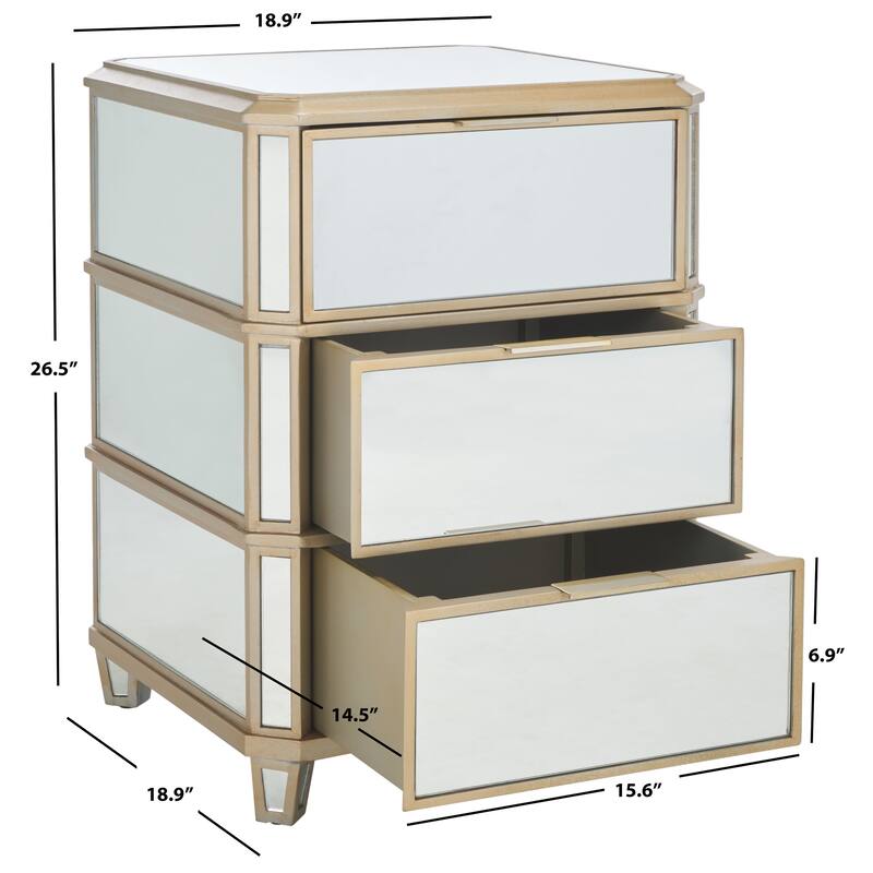 SAFAVIEH Miracle 3-Drawer Mirrored Nightstand