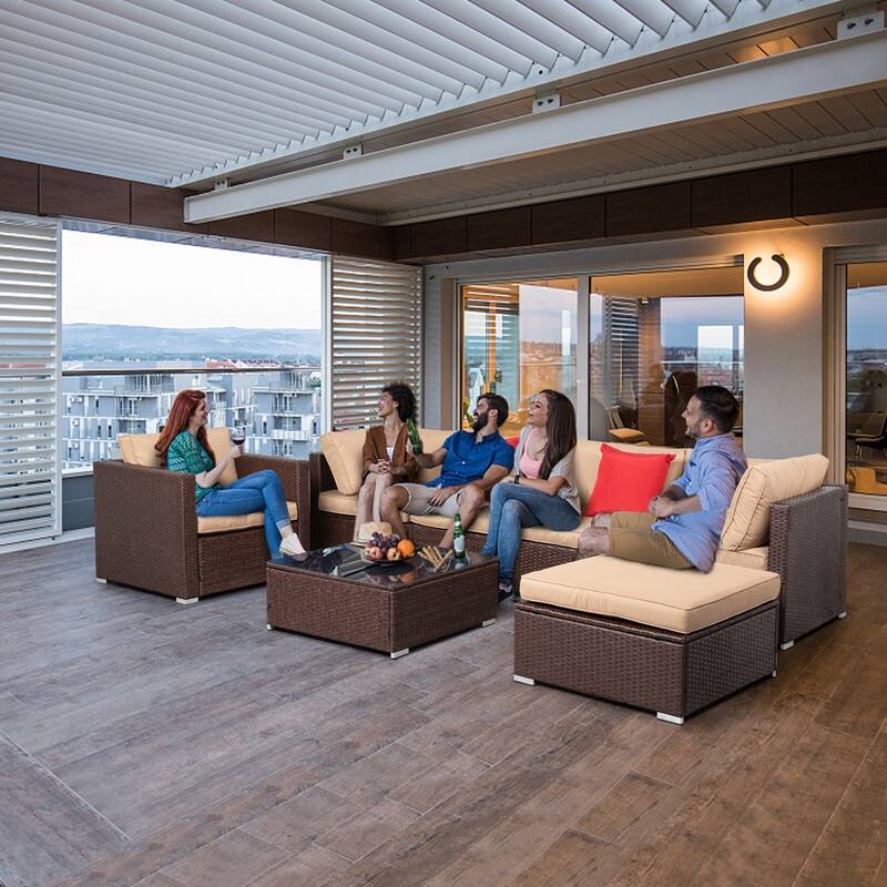 Wicker 6 - Person Outdoor Sectional Conversation Set with Cushions