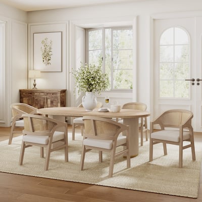 Christopher Knight Home - Acantha Rubberwood Frame with Rattan Back 7 Piece Dining Set