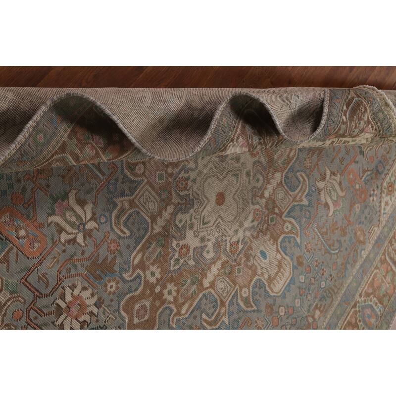 Gray Geometric Tabriz Persian Vintage Rug Hand-Knotted Wool Carpet - 6'5" x 9'5"