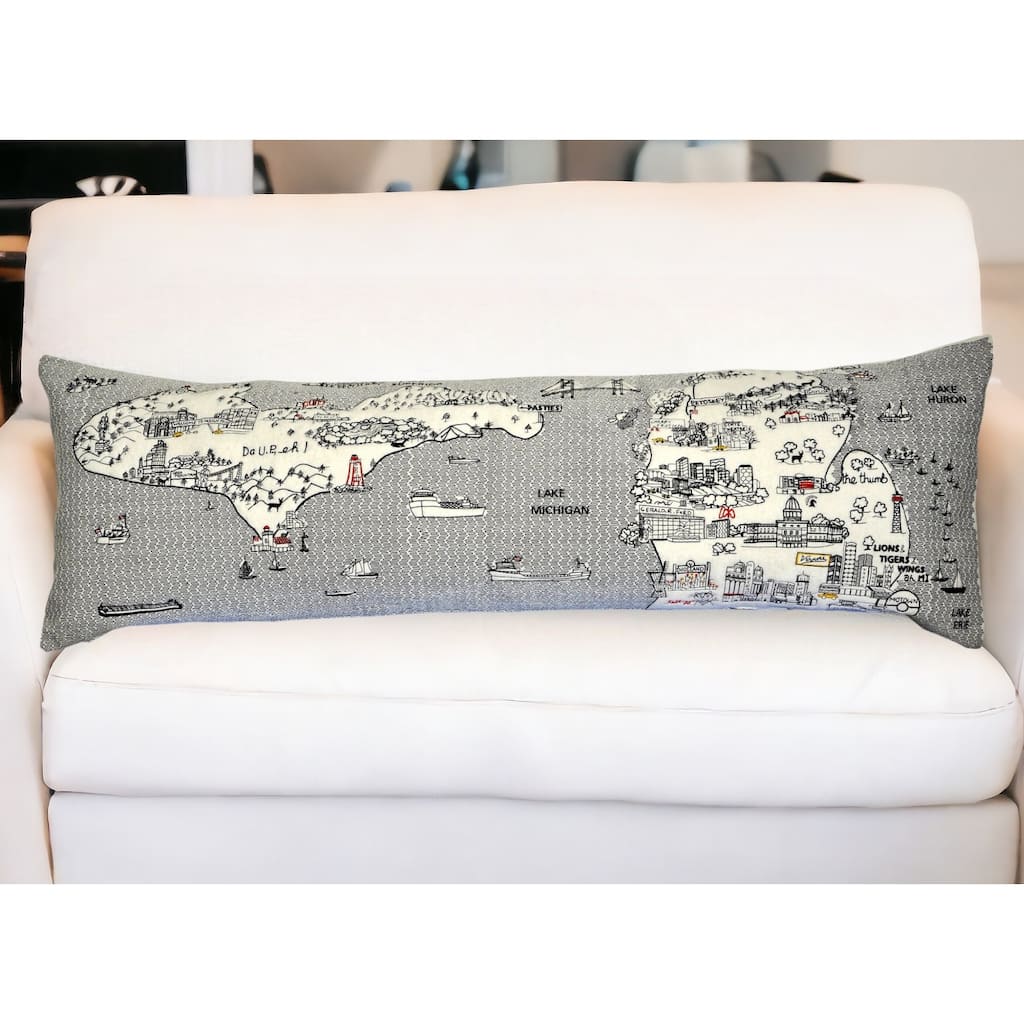 HomeRoots 46" White Michigan Daylight Skyline Lumbar Decorative Pillow