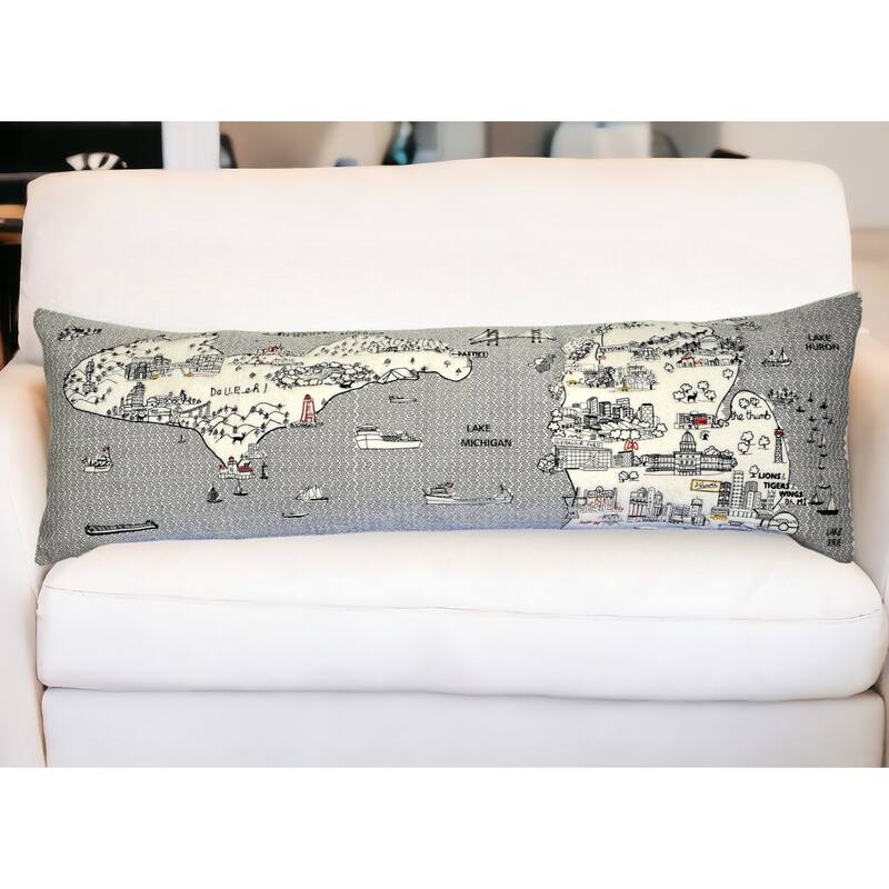 HomeRoots 46" White Michigan Daylight Skyline Lumbar Decorative Pillow