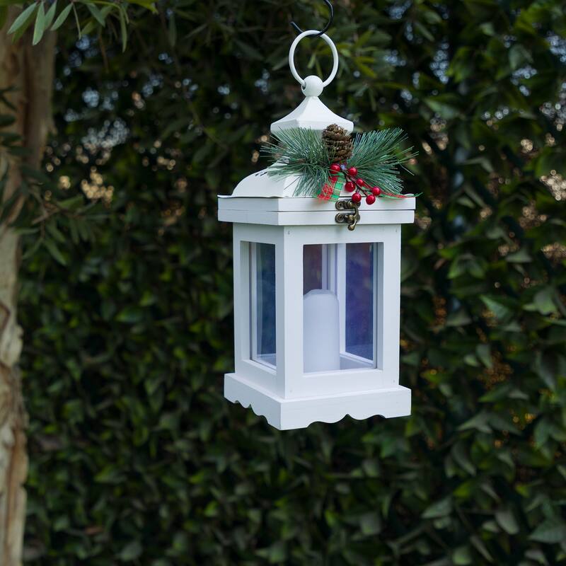 Alpine Corporation Metal and Glass Lantern with Warm LED Light Faux Candle