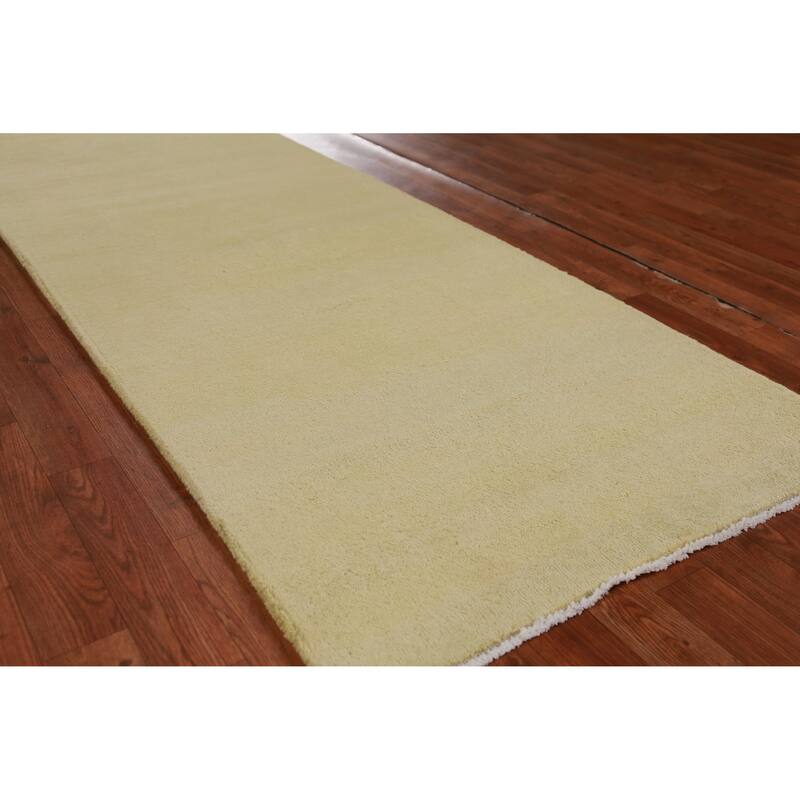 Hand Knotted Oriental 100% Wool Carpet Modern Solid Green Gabbeh Runner Rug - 8' 0'' X 2' 10''