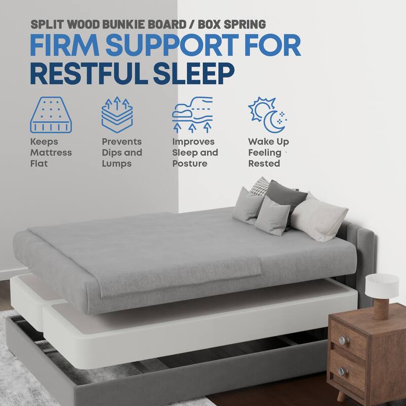 Onetan 4" And 8" Wooden Box Spring, Low Profile Split Bed Foundation Ideal for Mattress, No Assembly Needed, White.