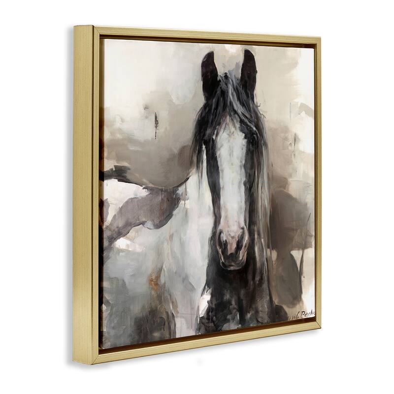 Stupell Grey & Beige Horse Abstract Framed Floater Canvas Wall Art Design By Marilyn Hageman
