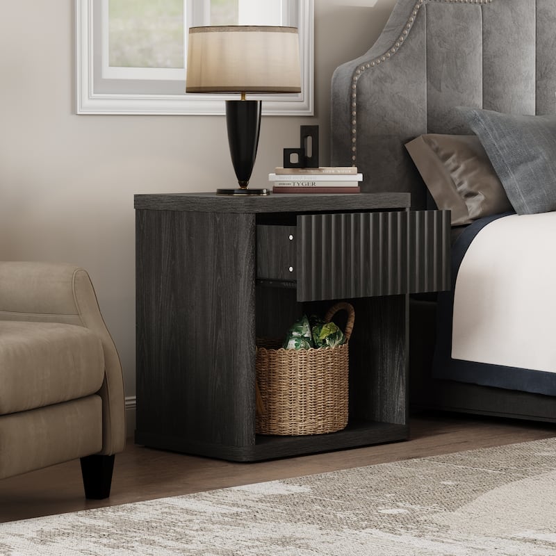SICOTAS Set of 2 Nightstand with 1 Drawer and Open Storage