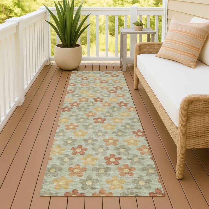 Machine Washable Indoor/ Outdoor Floral Kechi Chantille Rug - Celery - 2'3" x 7'6"
