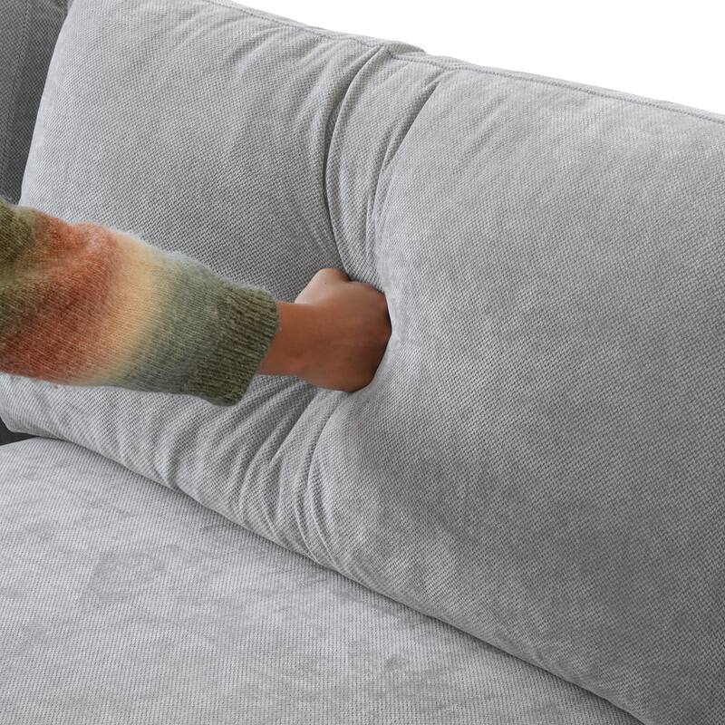 Modular Sectional Sofa Cloud Couch with Ottoman, 119'' L Shaped Linen Blend Fabric Minimalist Sectional Sofa for Living Room