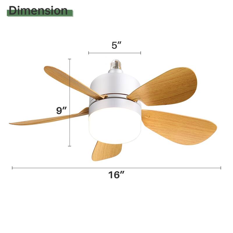 16 Inch Socket Ceiling Fans, 2 in 1 Small LED Ceiling Fan Lights with Remote Control