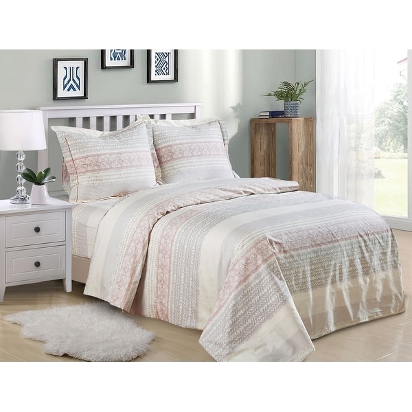 slide 1 of 1, Violet Linen French Cream Rose Stripes Pattern Bedding Duvet Cover Set Twin