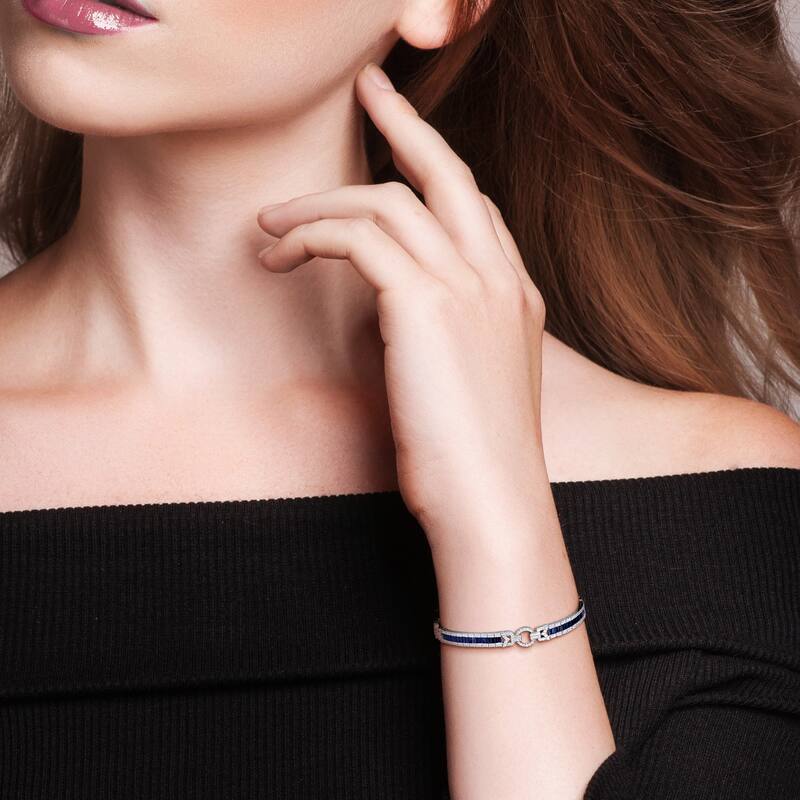Miadora 14k Gold Diamond and Sapphire Tennis Bracelet 7.25"