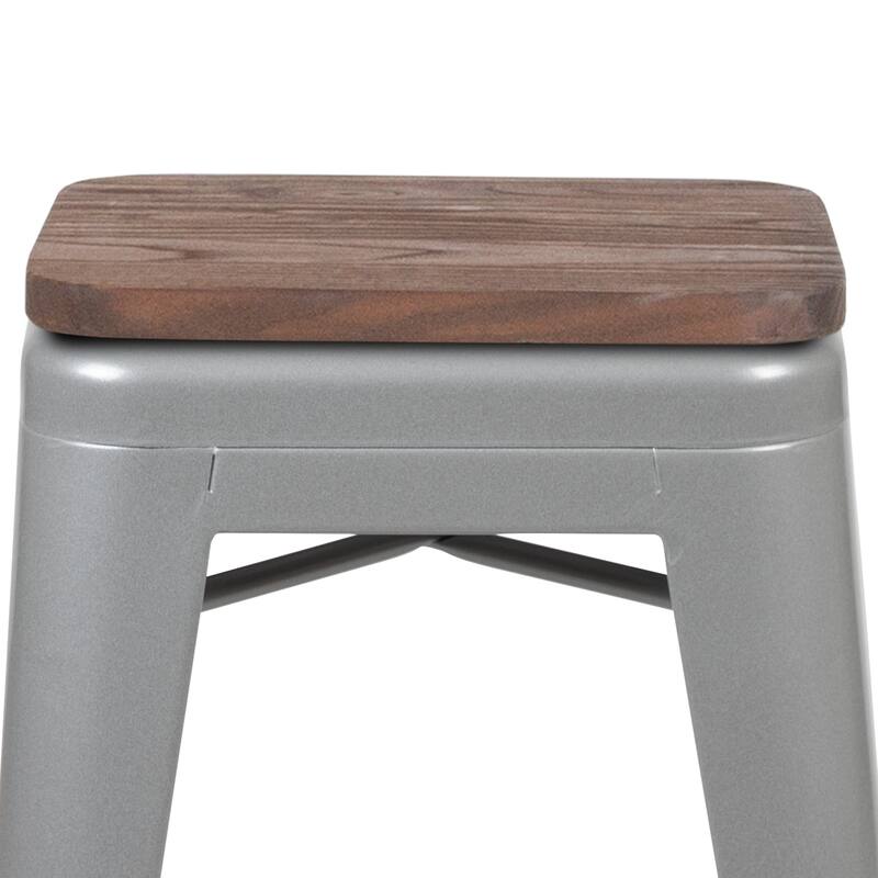 4 Pack 24" High Metal Indoor Counter Bar Stool with Wood Seat - Stackable Stool