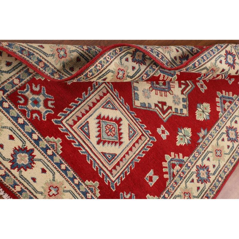 Red Kazak Foyer Rug Hand-Knotted Wool Carpet - 3'5" x 4'9"