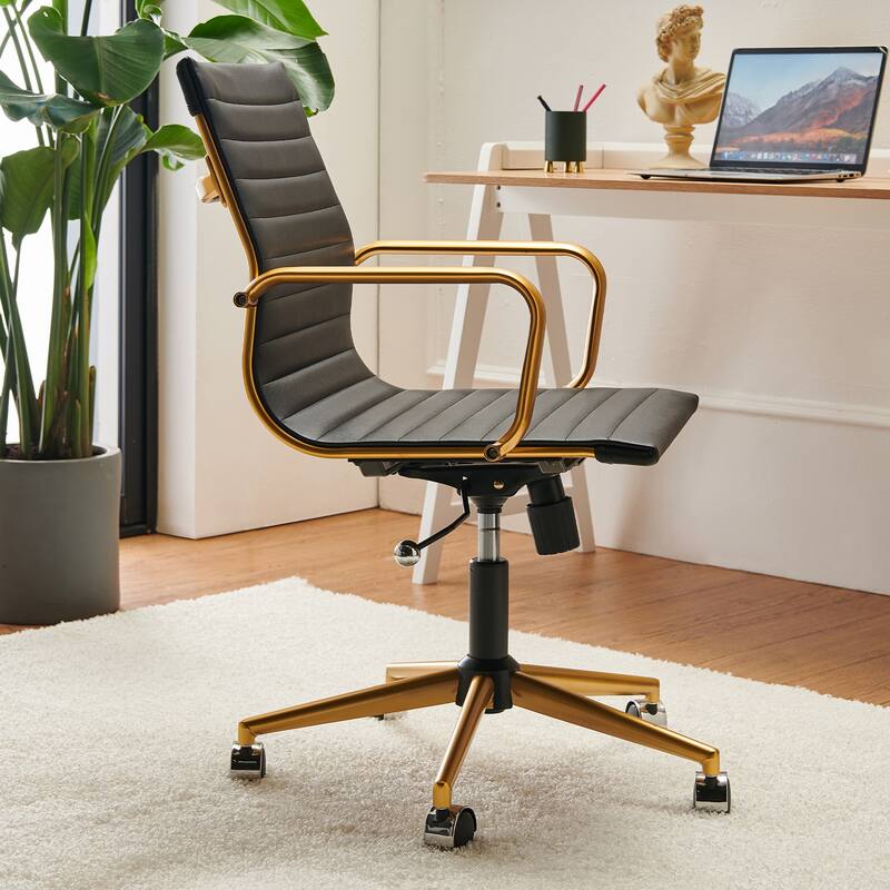 LUXMOD Ribbed Home Office Computer Chair Desk Chair - Gold&Black
